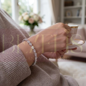 Bracelet empilable délicat en diamant de laboratoire CVD en forme de poire, or blanc 14 carats, argent, pour usage quotidien, bureau, fête, cadeau, fabricant de bijoux - Product Image 5