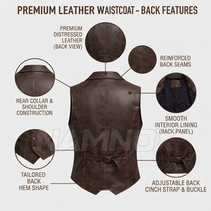 Wholesale Plus Size <b>Men</b> Fashion Leather <b>Vest</b> Outdoor Use Light Weight <b>Men</b> Fashion Leather <b>Vest</b> - Product Image 5