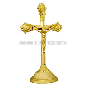 Cruz de Altar de Latón Vintage |   Crucifijo Clásico para Iglesia – DOUBLE VEE EXPORTS - Product Image 2