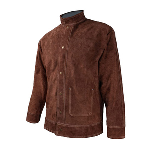 Chaqueta de soldadura de cuero resistente al fuego, ropa de trabajo de manga larga hecha con resistente cuero vacuno. - Product Image 1