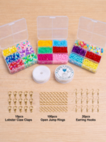 Beadsnfashion DIY06-D Kit de fabrication de bracelets et colliers, 3 ensembles de perles acryliques de différentes tailles, multicolores, avec accessoires métalliques et fil pour bricolage
