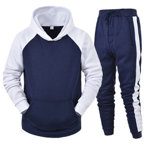 Conjunto Deportivo Unisex con Capucha en Color Azul Marino y Blanco, Manga Larga, Informal, con Bolsillos Laterales, Ropa Deportiva Cómoda para Otoño - Product Image 1