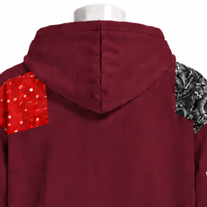 Sweat à capuche zippé oversize en patchwork tapisserie bordeaux, imprimé, style streetwear décontracté - Product Image 4