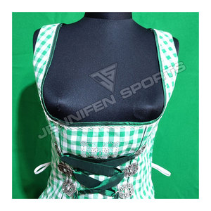 Women <b>Green</b>&White Checkered Lace-Up Dirndl <b>Dress</b> 3 Piece Bavarian Oktoberfest Costume Blue <b>Gingham</b> Trachten Outfited - Product Image 4