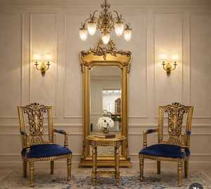 Fauteuil d'appoint de style français sculpté à la main, capitonné, avec structure en bois, pour salon, chambre à coucher, maison ou villa - Product Image 3