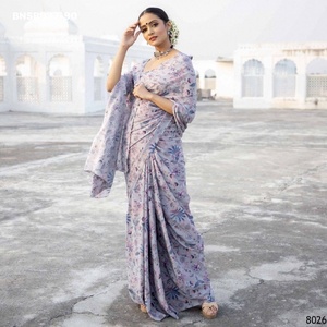 Ocassional Wear Excellent Quality Japan <b>Satin</b> with Rich Digital Print Saree-<b>Blouse</b> Collection Woman Fashion Manufacturer - Product Image 1