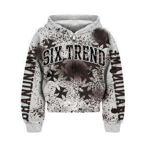 Sudadera con capucha Y2K desgastada con cremallera completa para hombre y mujer, estilo vintage con estampado gráfico de salpicaduras, oversize, de tejido grueso, estilo grunge streetwear 100% - Product Image 2