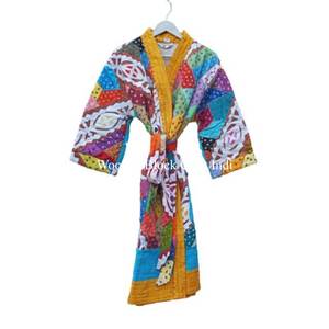 Manteau Kimono Fait Main pour Femme, Style Indien Vintage en Coton, Robe de Chambre Courte Florale, Peignoir de Plage, Cache-coupe d'Hiver - Product Image 1