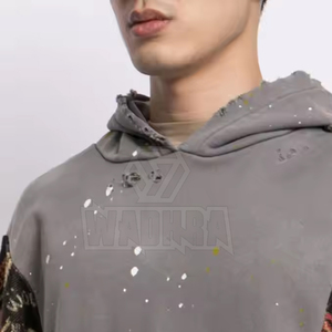 เสื้อฮู้ดดี้ผู้ชายสำหรับฤดูหนาว ผ้าฟลีซผสม ระบายอากาศได้ดี เป็นมิตรกับสิ่งแวดล้อม ดีไซน์แบบดิสเทรส - Product Image 5
