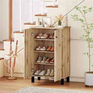 Scarpiera in legno a 4 livelli stile rustico, con struttura rimovibile e dispositivo anti-ribaltamento, organizer per scarpe da ingresso - Product Image 1