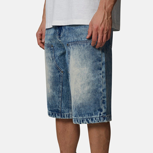 Shorts Bermuda en jean délavé pour homme, taille mi-haute, fermeture boutonnée, couleur unie, respirant, style tissé - Product Image 4