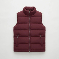 Gilet matelassé pour homme, couleur bordeaux, col montant, fermeture éclair, décontracté, hiver, rembourrage en coton, couleur unie, devant