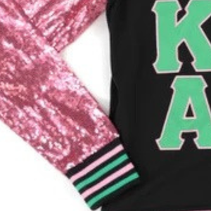 Custom Black Pink Green Varsity Cardigan <b>Jacket</b> Long Sleeve <b>Sequin</b> Sleeve Button Front V Neck Ribbed Trim Fashion Teamwear - Product Image 5