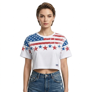 T-shirt court pour femme à motif drapeau patriotique USA 2026, impression personnalisée, manches courtes, décontracté, mélange de coton, streetwear d'été, style baby tee - Product Image 1