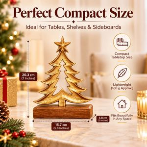 Metal <b>Christmas</b> Tree with Wooden Base Gold <b>Decorative</b> <b>Christmas</b> Showpiece for Living Room Bedroom <b>Office</b> Tabletop <b>Decor</b> - Product Image 3