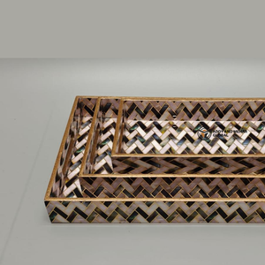 Juego de 3 Bandejas Apilables de MDF Esmaltado, Diseño Elegante de Mosaico en Espiga, Bandejas de Lujo para Servicio en Habitaciones y Hoteles - Product Image 3