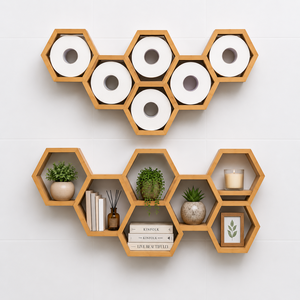 Étagère murale de salle de bain en teck moderne - Product Image 1