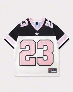 เสื้อเบสบอลครอปทรงโอเวอร์ไซส์ คอวี แขนสั้น สไตล์ Y2K สำหรับผู้หญิง ผลิตจากวัสดุรักษ์โลก เหมาะสำหรับงานพิมพ์ลายแบบ Sublimation # 23 - Product Image 1