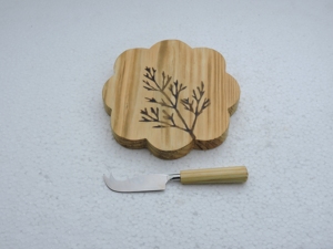 Wood Flower Shape Chopping Block With Tree Design And Wooden Handle <b>Knife</b> Set Anti Bacterial Dishwasher <b>Safe</b> - Product Image 1