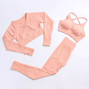 Conjunto de Yoga de 3 Piezas para Mujer, Color Sólido, Cintura Alta, Transpirable, Top Corto con Tirantes Cruzados - Product Image 1