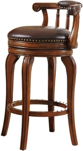 Taburete de Bar Giratorio con Base de Metal, Asiento Tapizado en Cuero PU Marrón, Detalle de Tachuelas, Silla de Bar Comercial Ajustable de Lujo Contemporáneo - Product Image 2