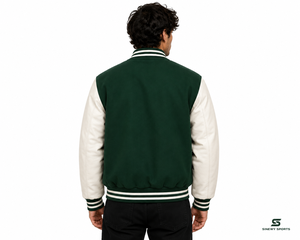 Veste de sport SINEWY pour homme, verte, style varsity, en cuir véritable, doublure en polyester, logo NY brodé, respirante, séchage rapide, coupe classique - Product Image 5