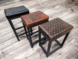 Tabouret de bar moderne en cuir matelassé avec structure en acier, chaise haute pour cuisine, café, pub FP - Product Image 3