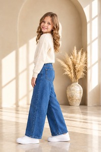 Jeans de Mezclilla Azul Oscuro de Pierna Ancha para Niños, los Más Vendidos, Tela de Algodón Suave, Cómodos para Uso Diario, Alta Calidad, en Oferta - Product Image 2