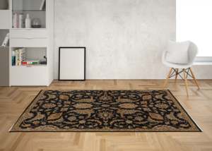 Tapis en laine noir géométrique fait main, design abstrait moderne, poils doux et durables, pour salon et chambre à coucher - Product Image 2