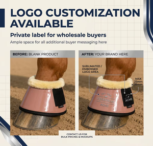 Botas de protección para cascos de caballo de cuero charol brillante con logotipo personalizado, venta al por mayor, con ribete de visón sintético antideslizante, botas de protección contra sobrecargas. - Product Image 2