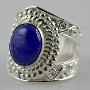 <b>Lapis</b> <b>Lazuli</b> <b>Ring</b> 925 Sterling Silver Handmade Boho Statement Promise Jewelry for Women Natural Oval Shape Gemstone Jewelry - Product Image 4