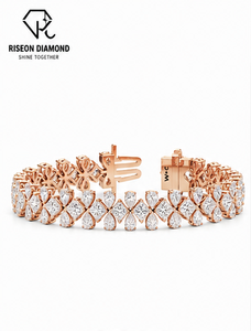 กำไลข้อมือเพชรโรสโกลด์ 18K ทรงลูกแพร์และมาร์คีส์ ดีไซน์ดอกไม้ สำหรับเจ้าสาว ฉลองครบรอบ หรูหรา ประณีต ระยิบระยับ พรีเมียม - Product Image 3