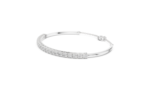 Radiant Cut Lab Grown Diamond Half-<b>Bangle</b> Tennis <b>Bracelet</b> in 18K Gold Plated <b>Silver</b> Rhodium Plated - Product Image 3