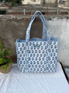 Floral Handprinted Large Quilted Women's Tote <b>Bags</b> Boho <b>Overnight</b> Weekender Beach Tote Eco-Friendly Shopping Grocery Travel <b>Bags</b> - Product Image 2