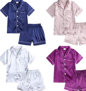 Ensemble pyjama à manches courtes pour filles, vêtements de nuit d'été, couleur unie, short en polyester doux avec boutons - Product Image 2
