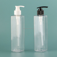 Bouteille de lotion carrée transparente droite PET vide personnalisée de 350ml pour les soins de la peau démaquillant produits chimiques quotidiens shampooing nettoyant pour le corps