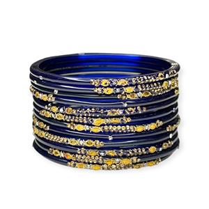 Juego de Brazaletes de Cristal Azul Brillante Más Vendidos al Por Mayor con Detalles en Oro y Cristal, Colección de Moda para Bodas - Product Image 2