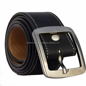 Ceinture décontractée en cuir de qualité supérieure noir cousu blanc de luxe pour hommes et femmes avec boucle à ardillon en alliage de zinc au meilleur prix - Product Image 2