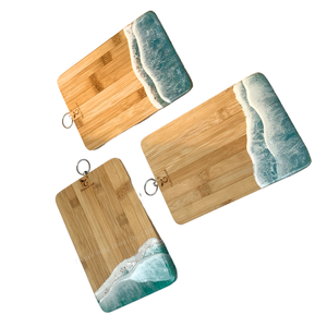 Planches à découper en bambou rectangulaires antidérapantes avec motif vague océanique, lavables au lave-vaisselle, pack combiné - Product Image 1