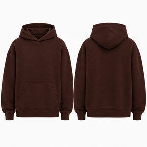 เสื้อฮู้ดดี้ผู้ชายสีน้ำตาลทรงโอเวอร์ไซส์ ผ้าฟลีซ มีฮู้ด กระเป๋าจิงโจ้ สไตล์สตรีทแวร์สำหรับฤดูหนาว  โลโก้สั่งทำด้านหน้า ผ้าฝ้าย 100% - Product Image 5