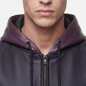 Hoodie sans manches en cuir pour homme, fermeture éclair, poches latérales, gilet à capuche en cuir, 100% cuir, hoodie sans manches pour garçons - Product Image 4