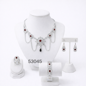 ชุดสร้อยคอผู้หญิงดีไซน์ใบไม้ประดับเพชรซิร์คอนชุบทองหรูหราทันสมัย พร้อมต่างหูแบบห้อยเข้าชุด สายโซ่แบบเชือก ยาว 16 นิ้ว รุ่น 53045 - Product Image 2