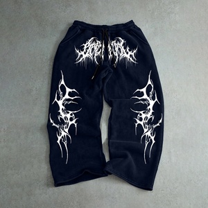 Pantalones Deportivos de Estilo Gótico para Hombre, Cintura Elástica con Cordón, Algodón Negro de Peso Medio, Logotipo Estampado, Pierna Ancha, para Otoño - Product Image 1