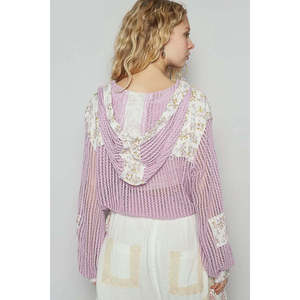 Vintage Washed POL Crochet Hoodie Jacket para mujer Patchwork Design Sudadera - Product Image 2