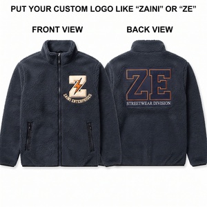 Premium 300 GSM Polar Fleece Jacket Soft <b>Sherpa</b> <b>Fabric</b> Charcoal Black Full Zip Custom Embroidered Applique Logo - Product Image 1