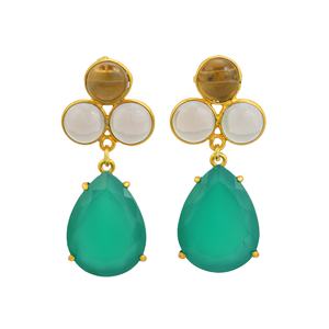 Pendiente lindo de gota de ónix ahumado y verde de alta calidad Pendiente chapado en oro de 18 quilates de Plata de Ley 925 - Product Image 1