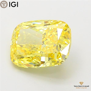 Diamant de laboratoire CVD de 3,50 carats, certifié IGI, taille coussin, couleur jaune vif fantaisie, clarté VS1, pour bague de fiançailles signature - Product Image 3