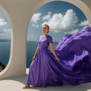Nouvelle Robe Longue Fluide Élégante Violette Style Santorin en Soie Satinée – Robe de Soirée Lavande Vibrante - Product Image 1