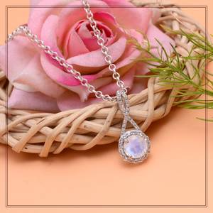 <b>Rainbow</b> Moonstone 925 Sterling Silver Pendant Handmade Gemstone Jewelry Elegant Wedding Gift - Product Image 4