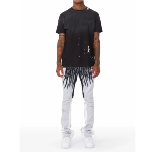 Pantalon de survêtement gris pour homme avec motif noir peint, taille élastique, décontracté, léger, tricoté, pour l'été - Product Image 1